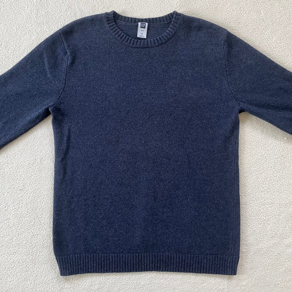 Gap Crewneck Sweater Mens M Blue Cotton Wool Blend Ribbed Knit Classic Norm Prep